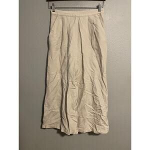 First Rite Trousers Womens Small Beige Linen Wide Leg Pull On Lagenlook Boho